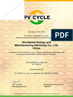 PV CYCLE certificate for Worldwide Energy and Manufacturing membership 2013