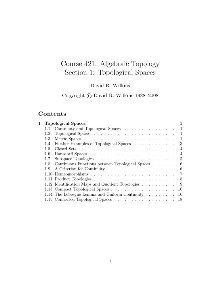 Course 421: Algebraic Topology Section 1: Topological Spaces | PDF ...