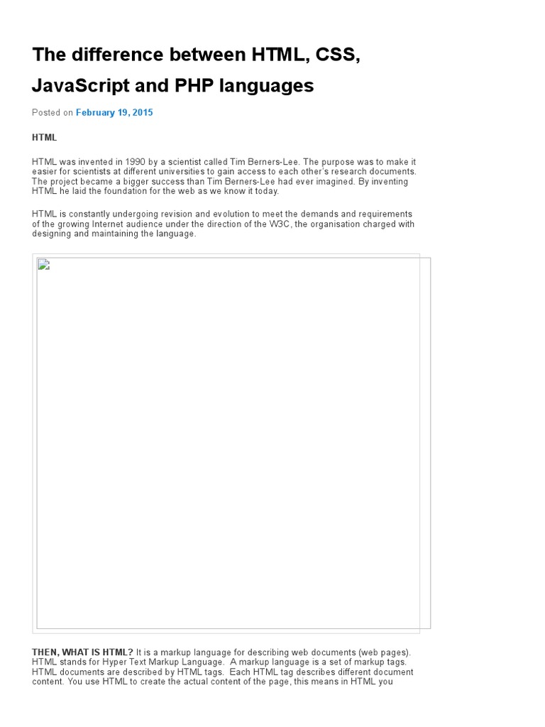 The Difference Between HTML, CSS, JavaScript and PHP Languages PDF ...