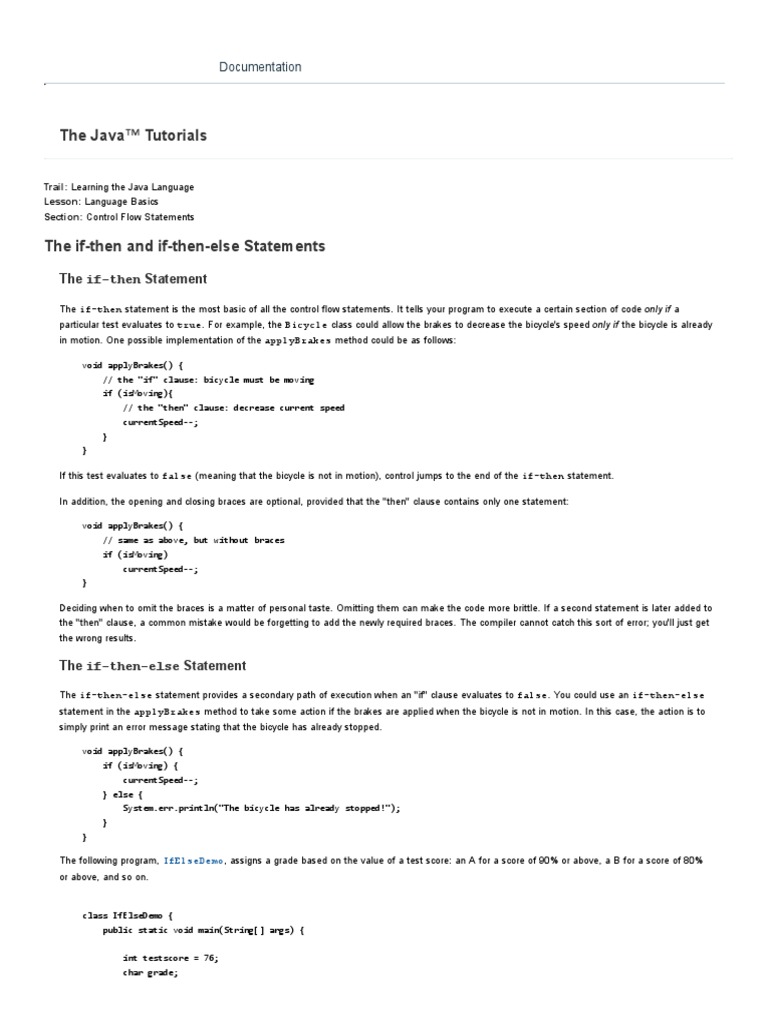 The Java™ Tutorials: The If Then Statement | PDF | Control Flow ...