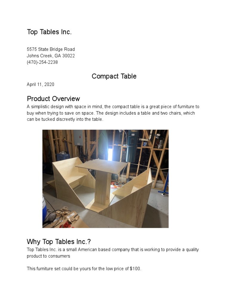 Compact Table Set for Small Spaces | PDF