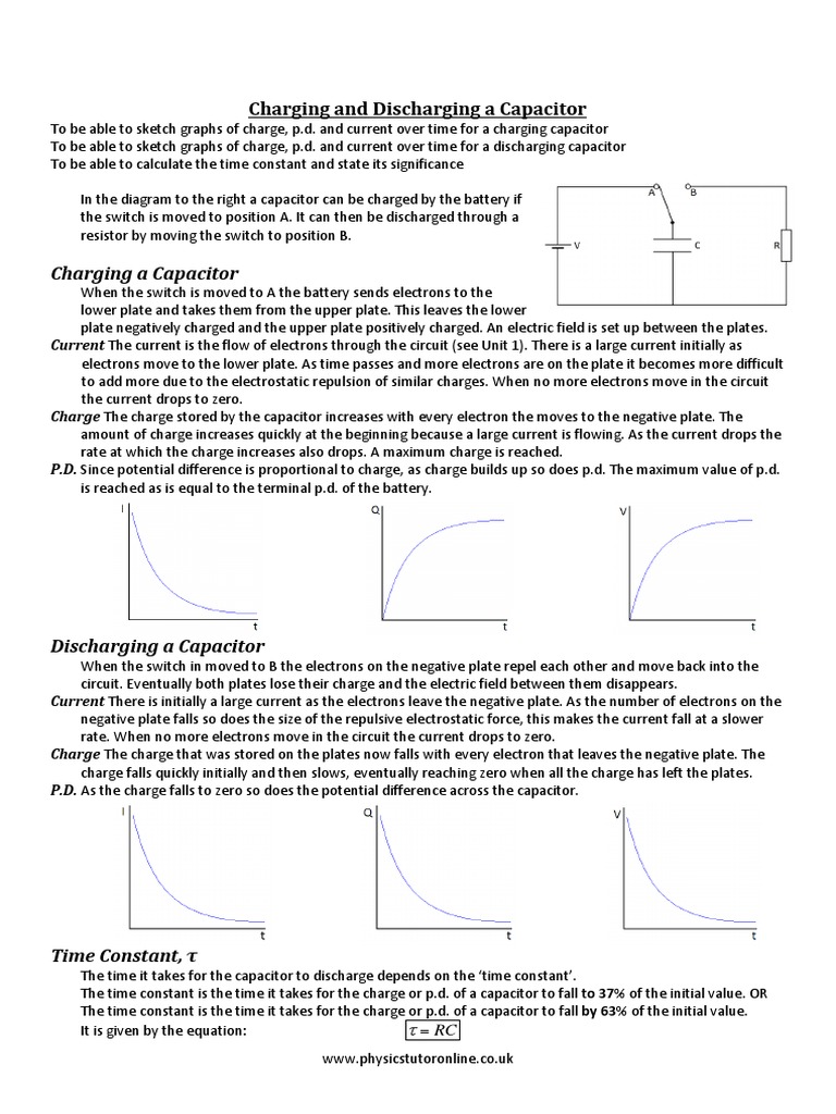Capacitors Charging and Discharging NOTES PDF Capacitor Electric