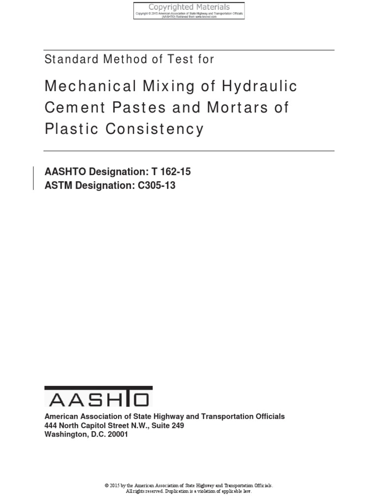 2011 Standard Practice For Mechanical Mixing of Hydraulic Cement