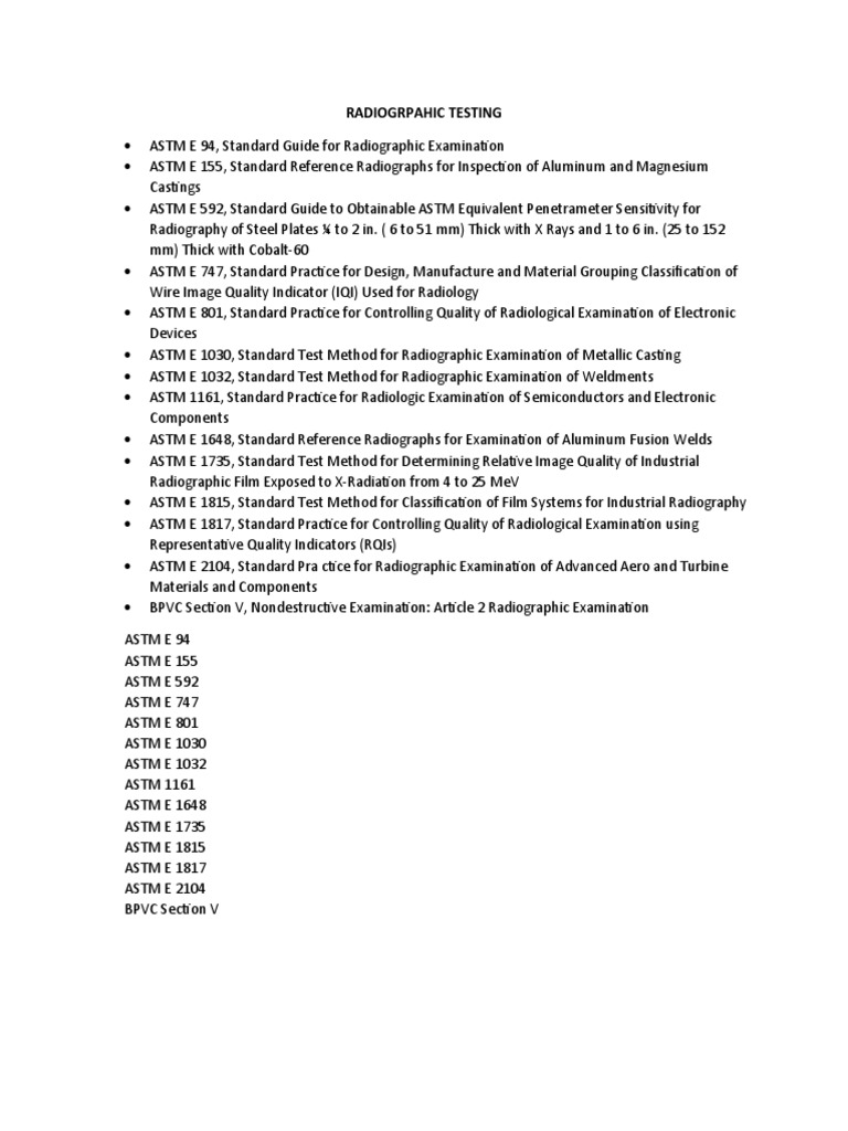 Radiographic Testing Standards Overview | PDF