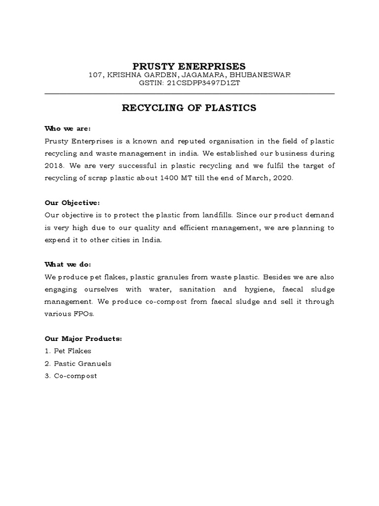Plastic Recycling Business Plan PDF Recycling Plastic