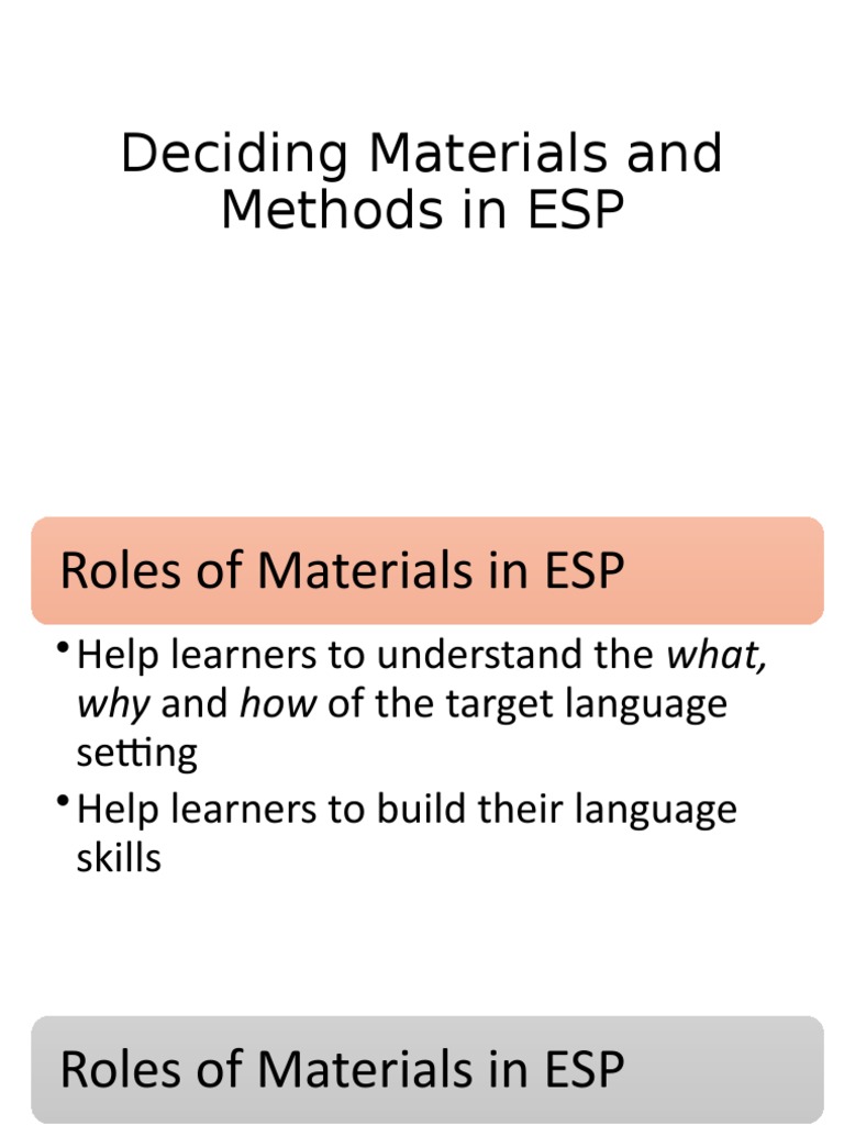 Deciding Materials and Methods in ESP PDF
