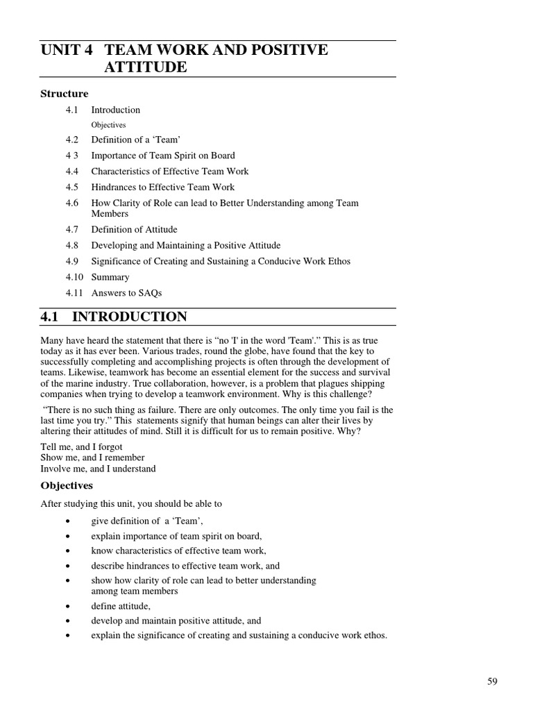 Teamwork & Positive Attitude Guide | PDF | Team Building | Attitude ...