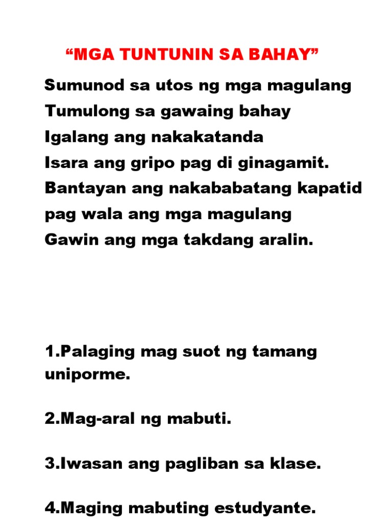 Halimbawa Ng Mga Alituntunin Sa Tahanan - bahay bahaghari