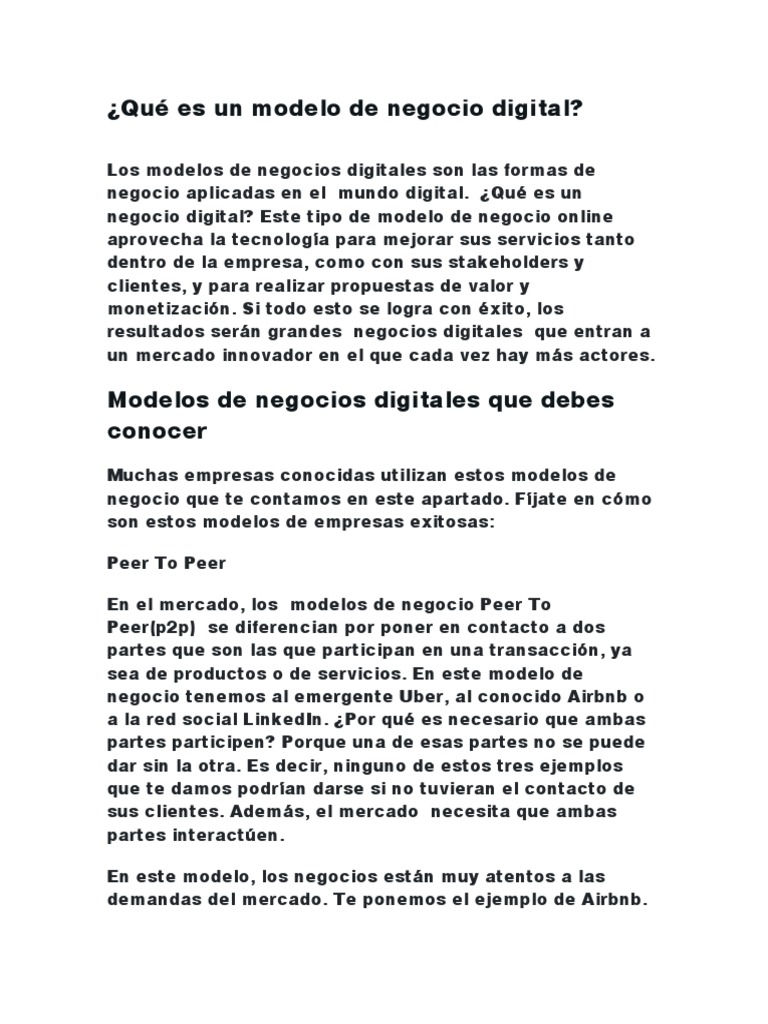 Modelos de Negocios Digitales Explicados | PDF | Modelo de negocio ...