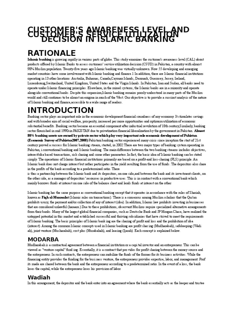Customer Awareness in Islamic Banking | PDF | Islamic Banking And ...