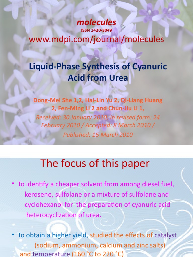 Molecules LiquidPhase Synthesis of Cyanuric Acid From Urea PDF