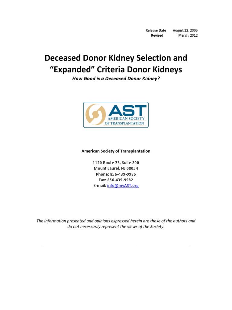 Deceased Donor Kidney Quality Factors | PDF | Kidney Transplantation ...