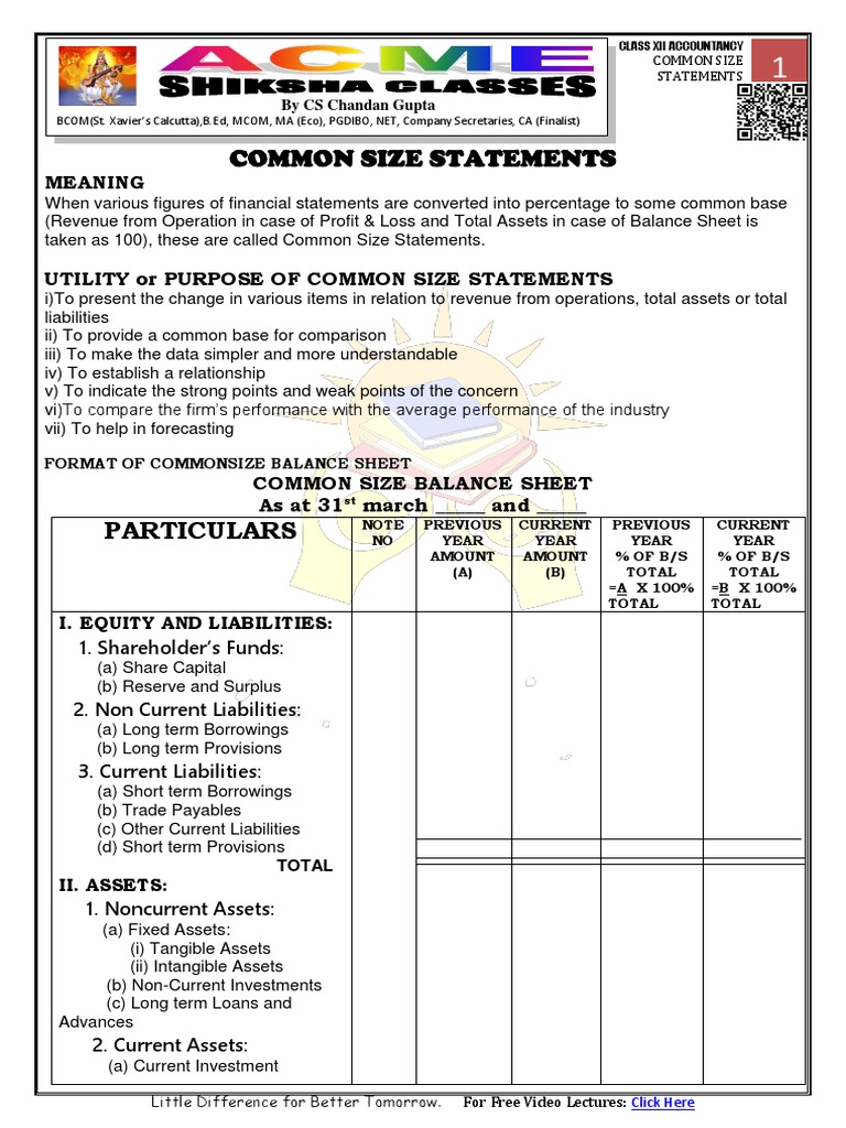 Common Size Statements: Particulars | PDF | Expense | Balance Sheet