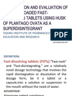 Formulation and Evaluation of Glipizide-Loaded Fast-Dissolving Tablets Using Husk of Plantago Ovata As A Superdisintegrant