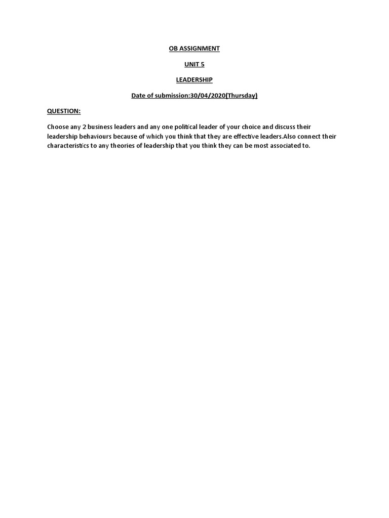 OB ASSIGNMENT - Leadership | PDF