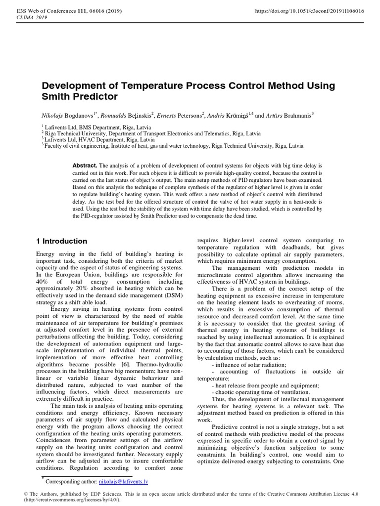 Development of Temperature Process Control Method Using Smith Predictor ...
