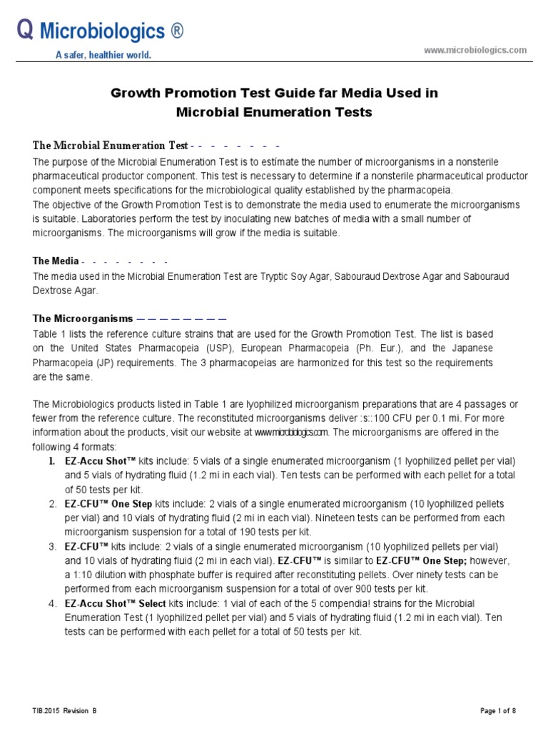 Growth Promotion Test Guide For Media Used in Microbial Enumeration
