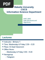 Mekelle University Cncs Information Science Department: INSC 3093 Data Structures and Algorithms