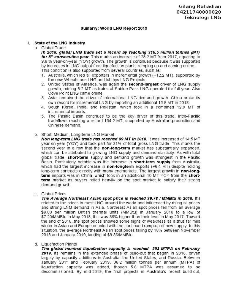 Sumarry: World LNG Report 2019 | PDF | Liquefied Natural Gas | Economies