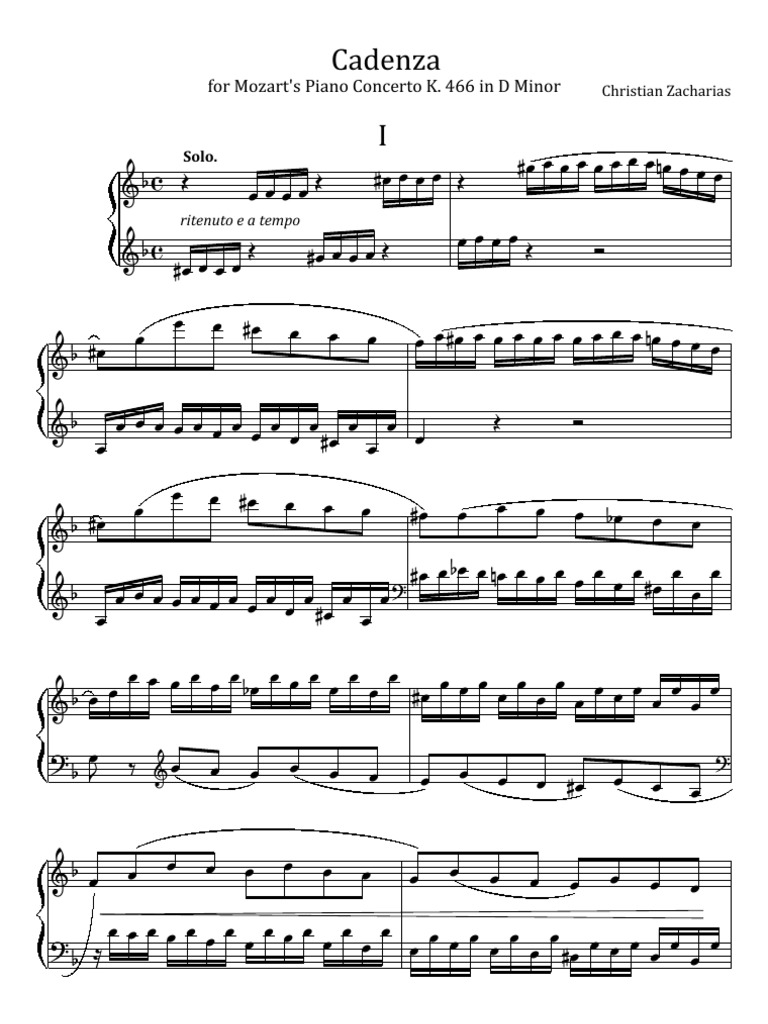 Cadenza for Mozart's Piano Concerto in D Minor, K. 466