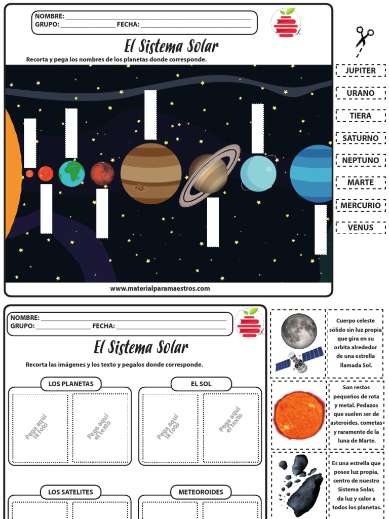 Sistema Solar: Recorta y Pega Planetas | PDF | Sistema solar | Planetas
