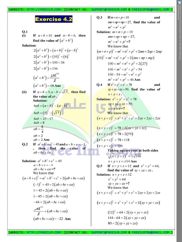 9th Math, CH 4, Ex 4.2 PDF | PDF