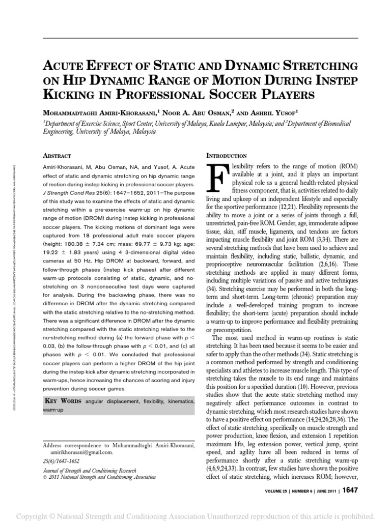 Acute Effect of Static and Dynamic Stretching On.23 | PDF | Flexibility ...