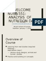 Welcome To Nutr 551: Analysis of Nutrition Data: Dr. Iskandar Mcgill School of Human Nutrition January 7, 2019