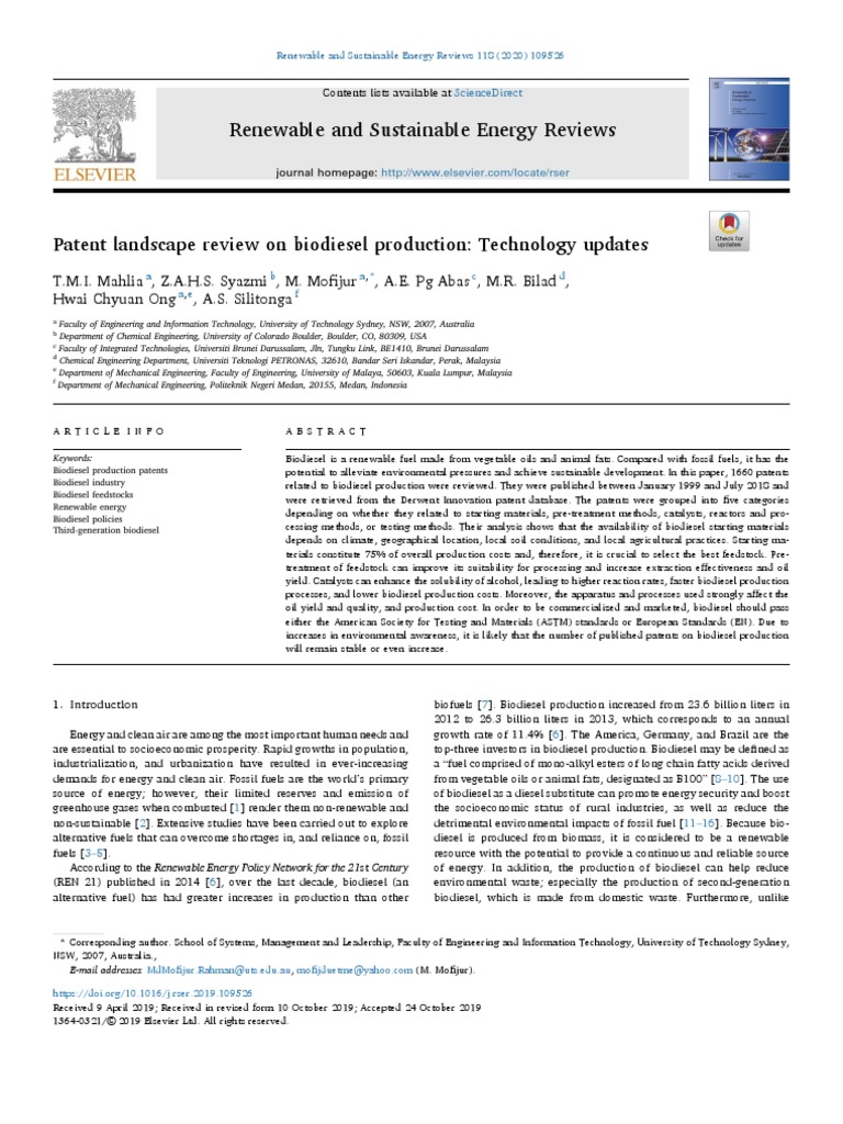 Renewable and Sustainable Energy Reviews | PDF | Biodiesel | Diesel Fuel