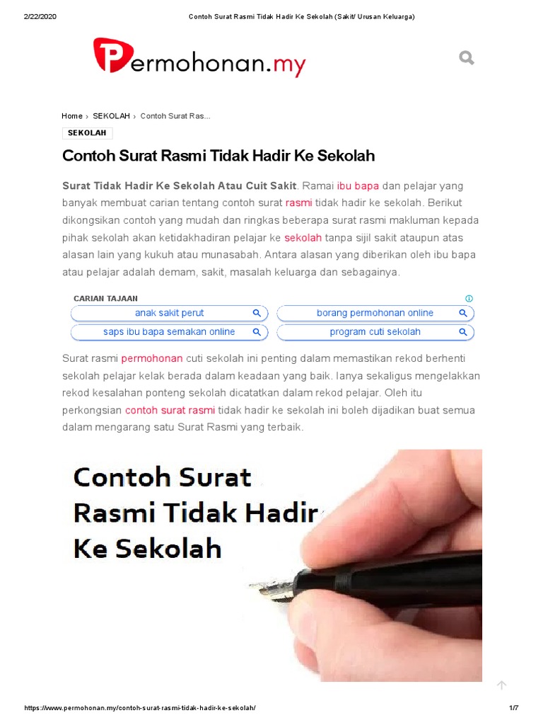 Contoh Surat Rasmi Tidak Hadir Ke Sekolah Sakit Urusan Keluarga Pdf