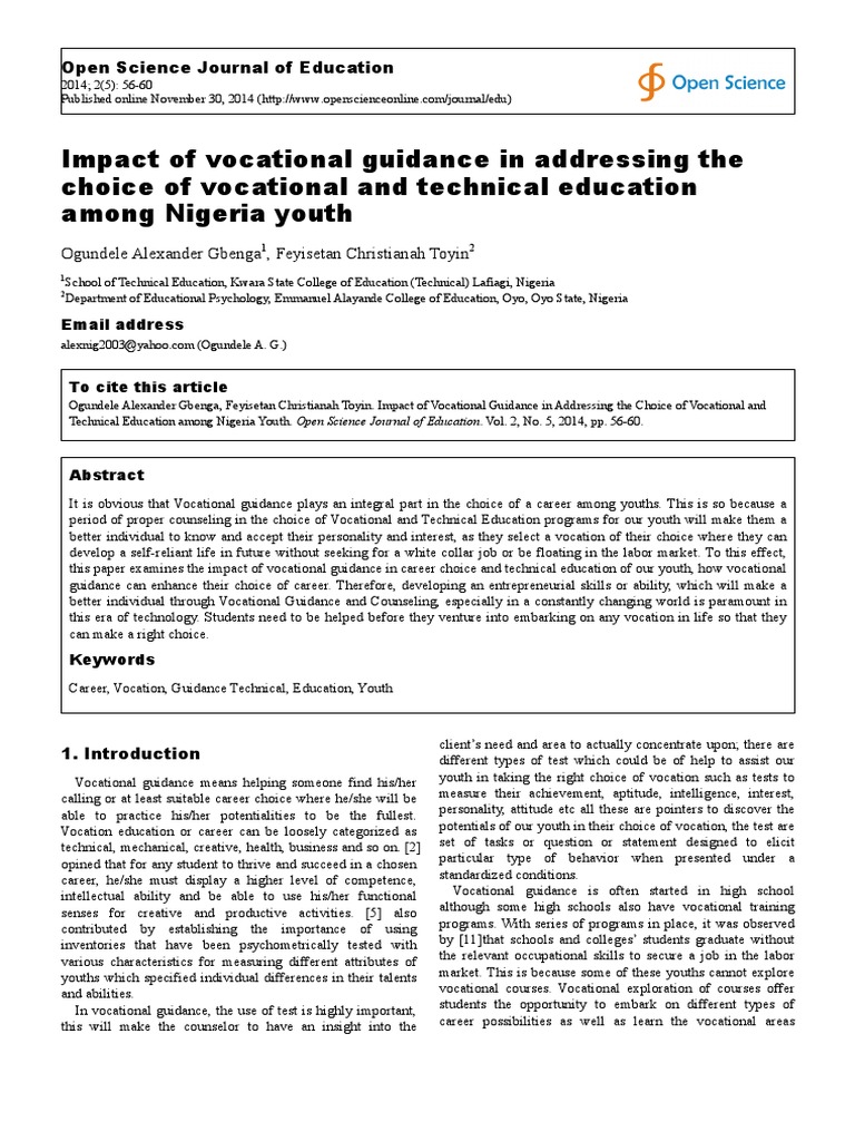 Impact of Vocational Guidance in Address PDF | PDF | Vocational ...
