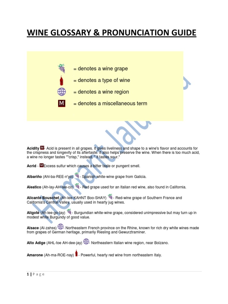 WINE GLOSSARY & Pronunciations Wine Rose