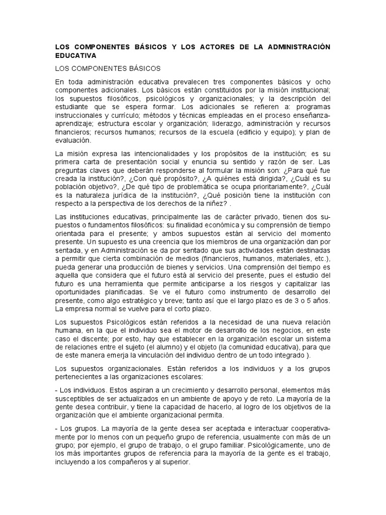 Componentes y Actores de la Administración Educativa | PDF ...