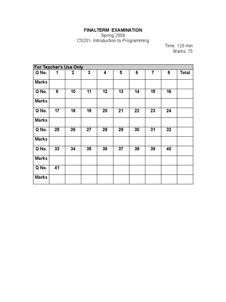 CS201 Spring 2009 Final Exam Questions | PDF | Subroutine | Parameter ...