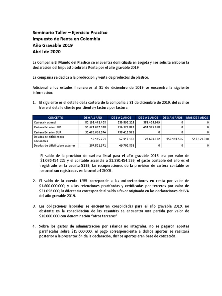 Impuesto de Renta 2019: Taller Práctico | PDF | Impuestos | Factura
