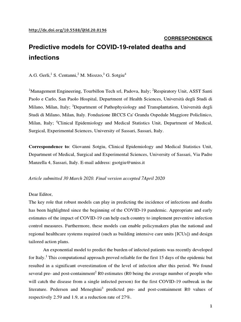 Predictive Models For COVID-19-related Deaths and Infections | PDF ...