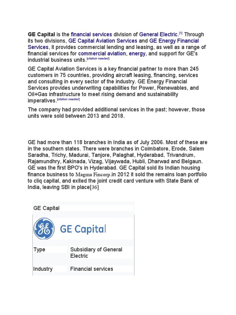 GE Capital Overview and Services | PDF