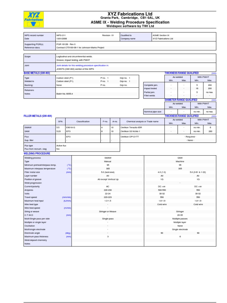 Asme Wps Form _ Wps Filler : Create a preliminary WPS in WeldTrace – AWCV