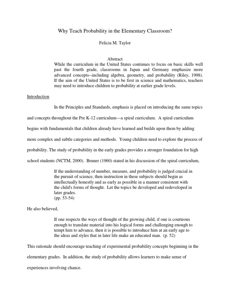 Why Teach Probability in The Elementary Classroom? PDF National