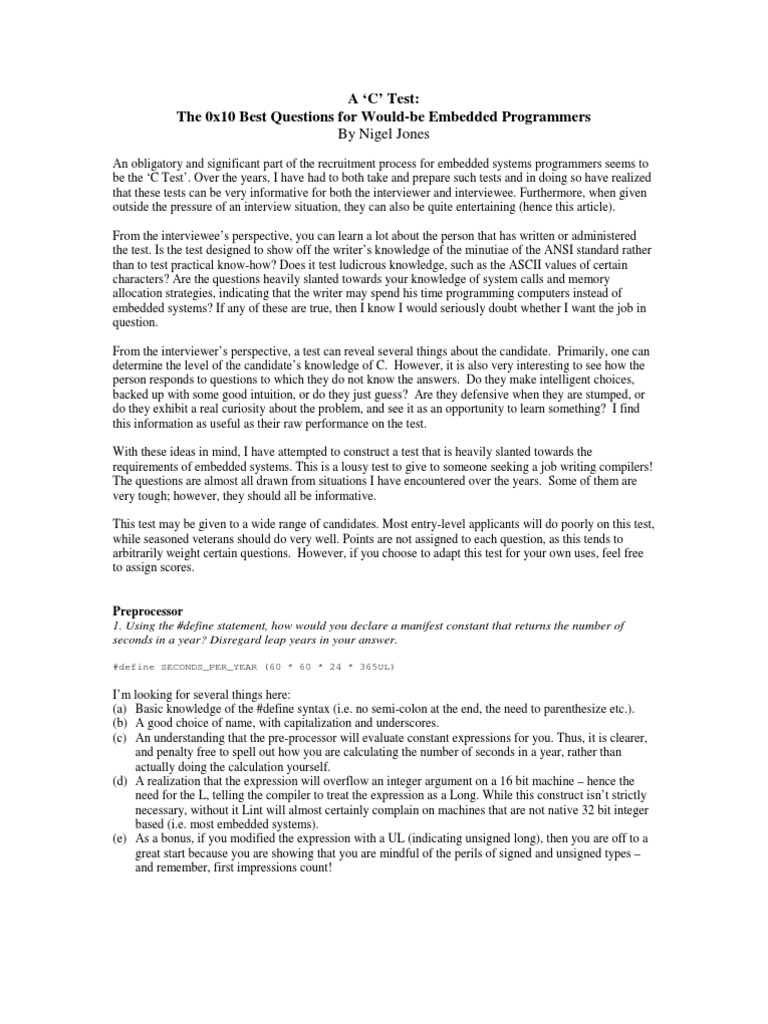 Revised C Test | PDF | C (Programming Language) | Pointer (Computer ...