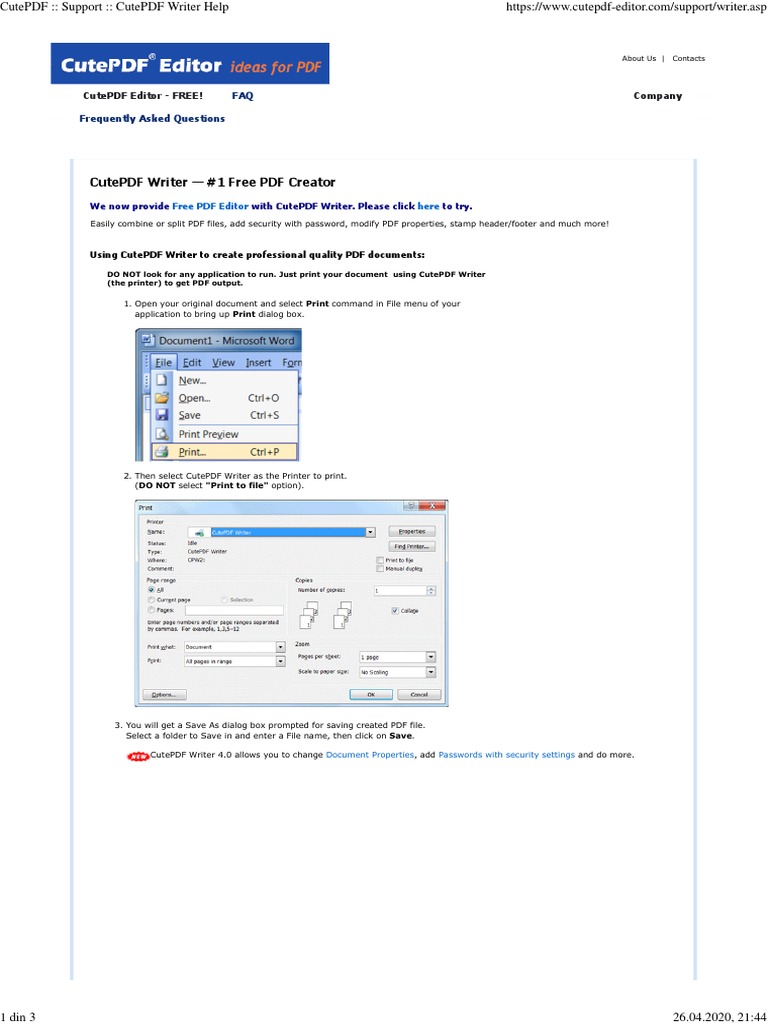 CutePDF __ Support __ CutePDF Writer Help  Password  System Software