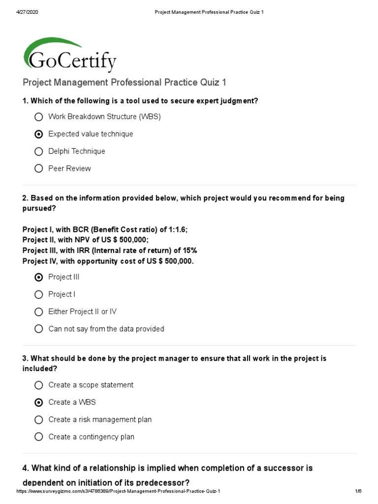 Project Management Professional Practice Test – SFKAD