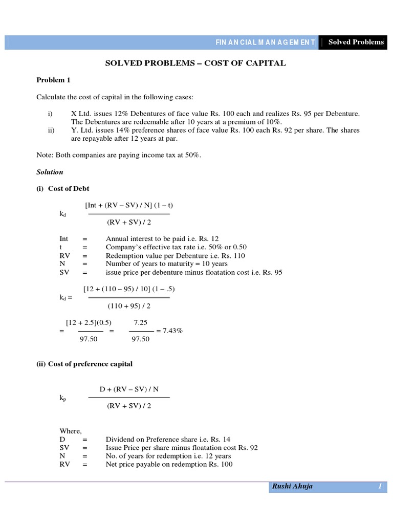Solved Problems - Cost of Capital: Problem 1 | PDF | Cost Of Capital ...