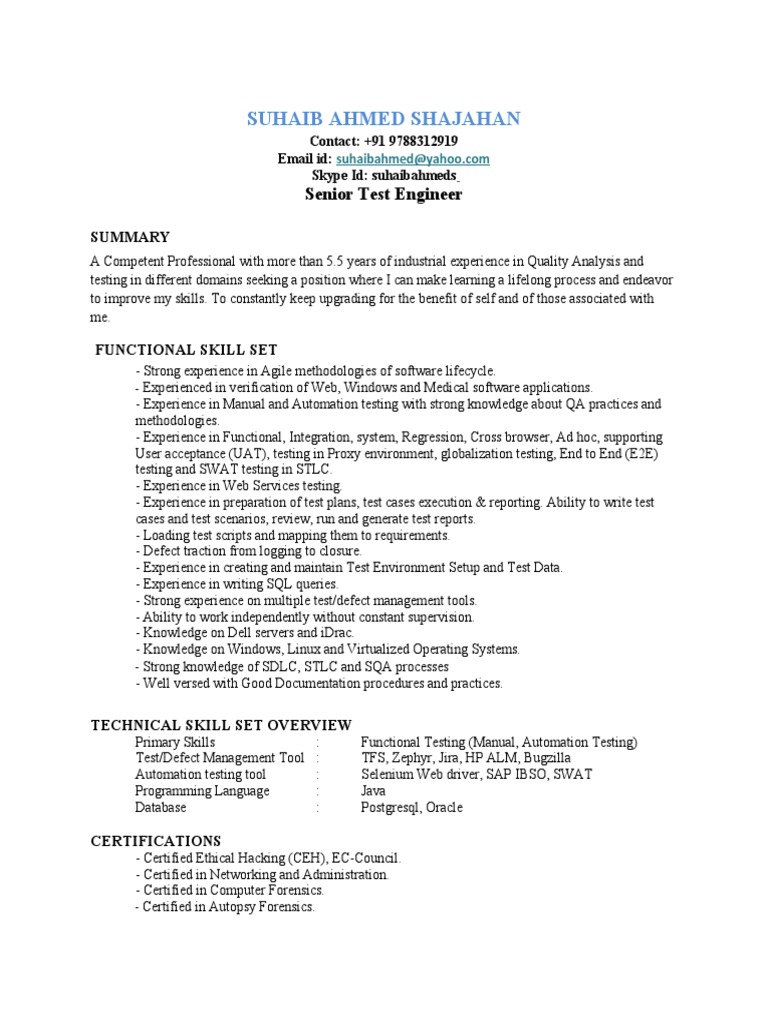 Senior Test Engineer Resume Summary | PDF | Server (Computing ...