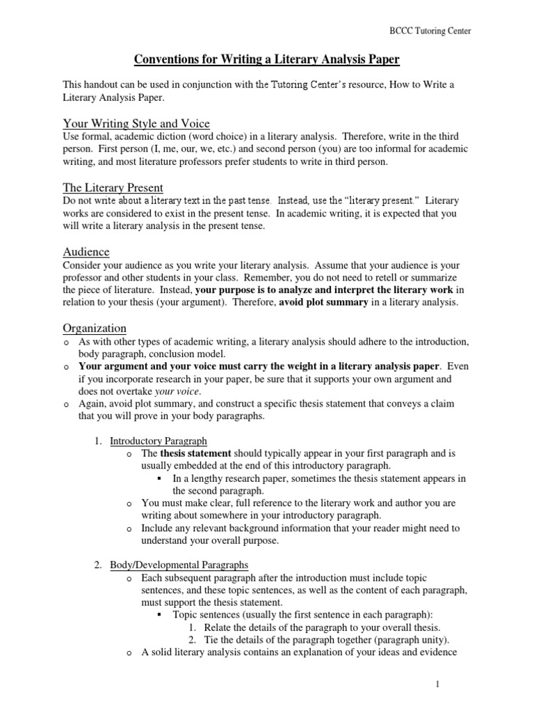 ConventionsofaLiteraryAnalysisJuly08 000 PDF | PDF | Essays | Thesis