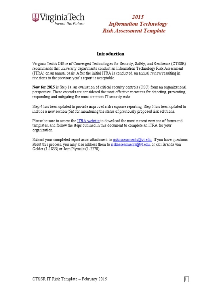 IT Risk Assessment Template 2015 | PDF | Computer Security | Security