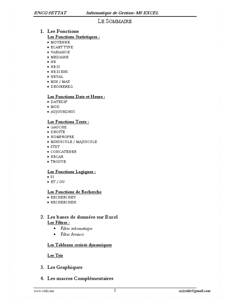 Support de Cours EXCEL Partie I PDF | PDF | Microsoft Excel | Moyenne