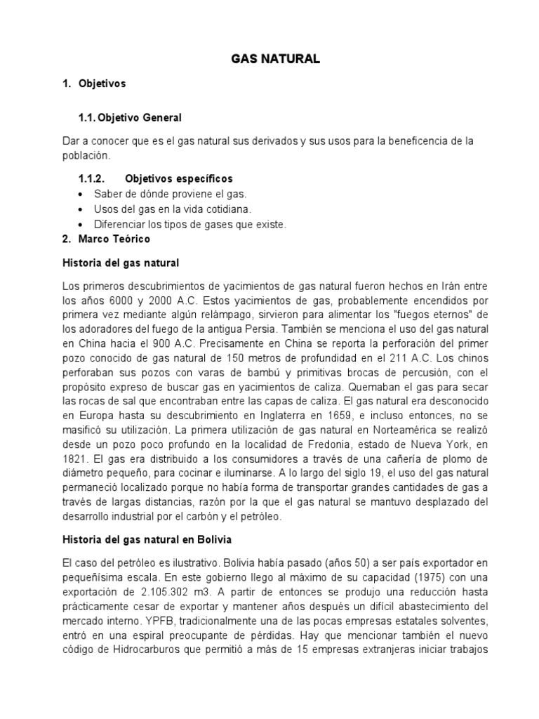 Historia y Usos del Gas Natural | PDF | Gas natural licuado | Combustibles