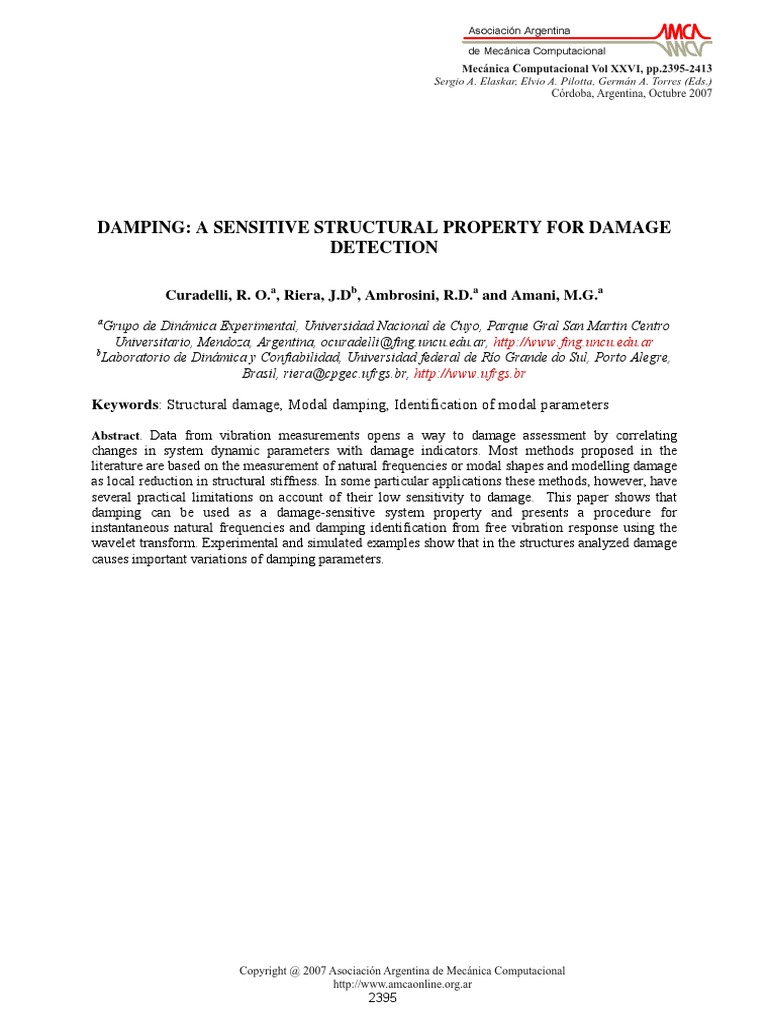 Damping for Structural Damage Detection | PDF | Wavelet | Fourier Transform