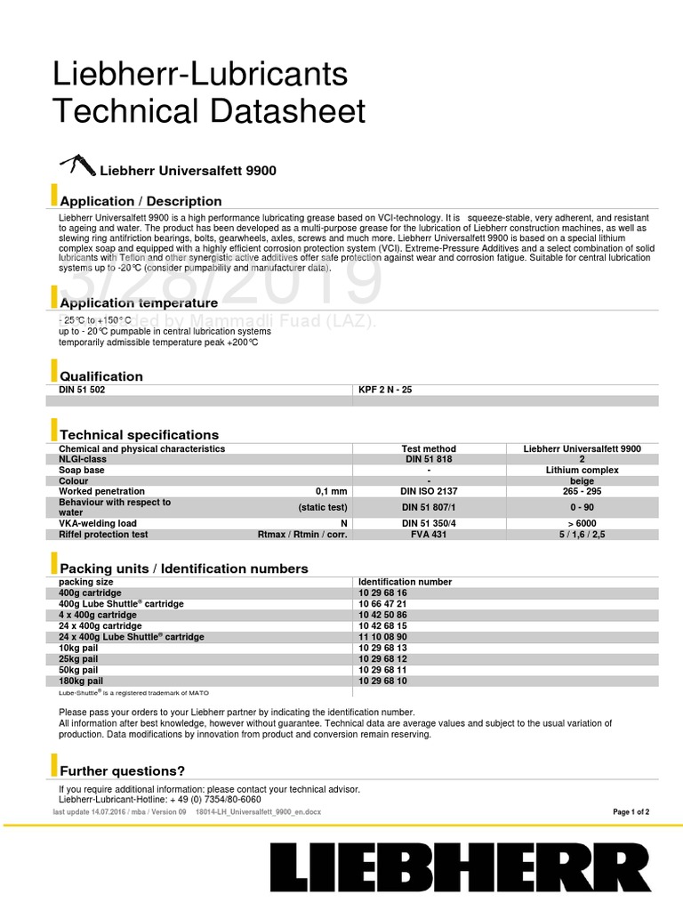 LiebherrLubricants Technical Datasheet Downloaded by Mammadli Fuad